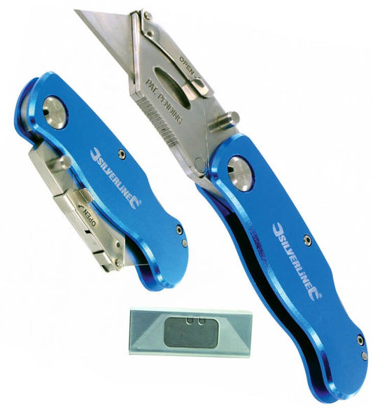 Heavy-duty locking utility knife with ten replacement blades