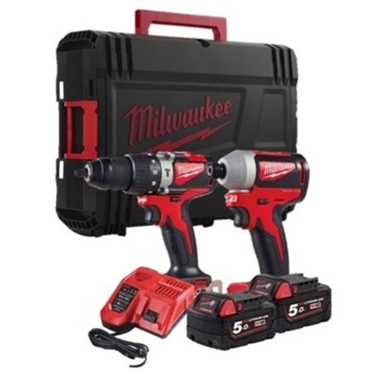 Milwaukee M18 Brushless Combi Drill and Impact Driver Kit with 2x 5Ah Batteries