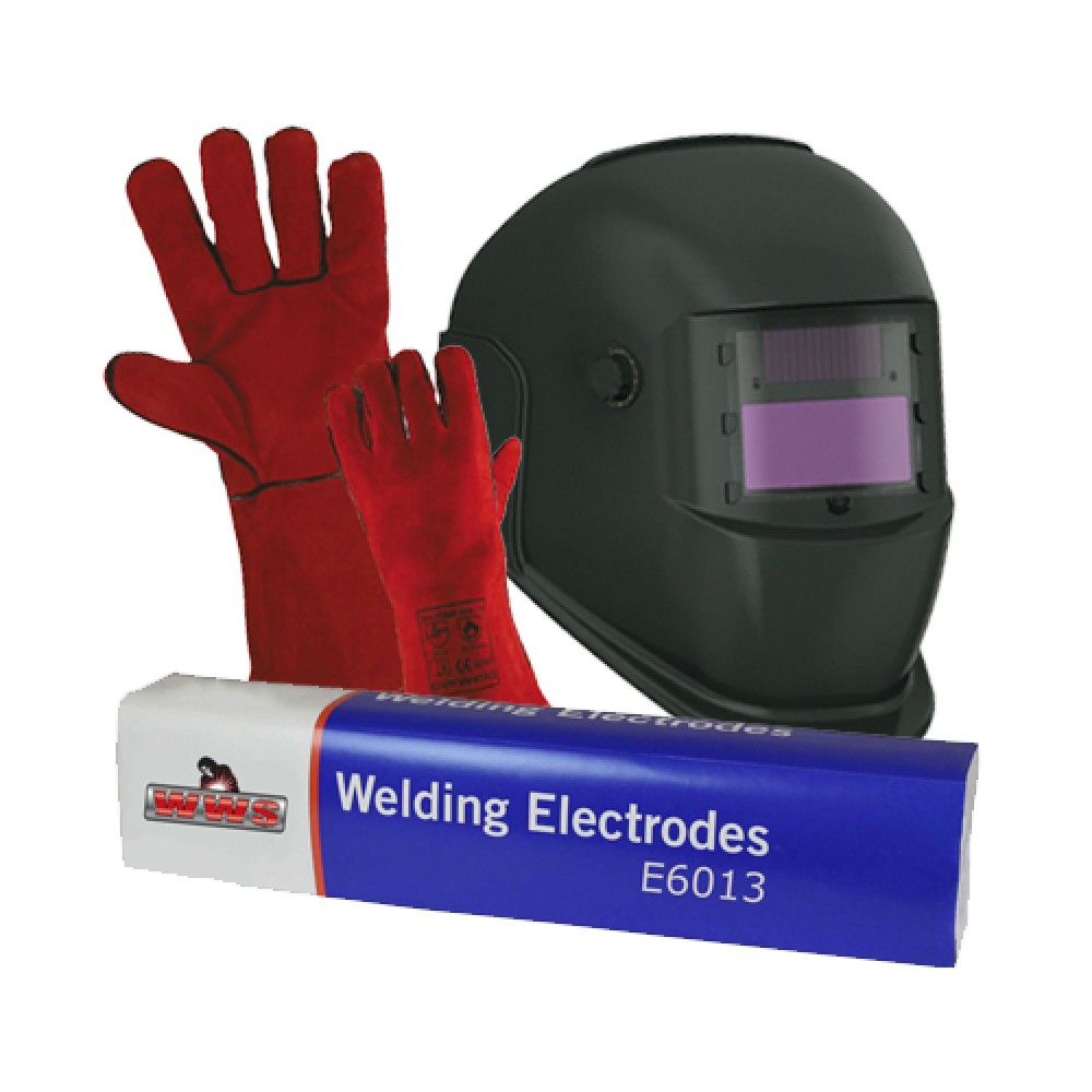 Light Reactive Welding Helmet with Gloves & Electrodes