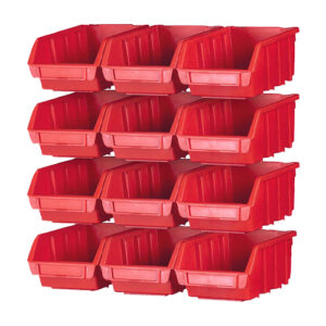 12 Plastic Storage Bins with Wall Mounting Rails