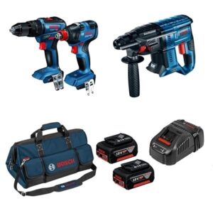 Bosch 3 Piece Brushless Kit Combi Drill, Impact Driver/Wrench & SDS Drill (2x4Ah)