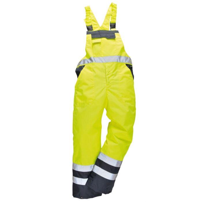 Yellow Portwest Contrast Bib and Brace - Lined