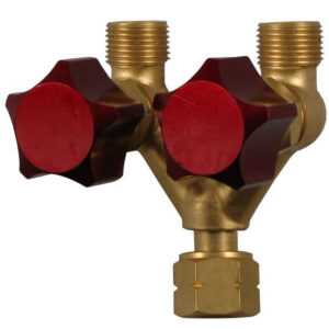 Double Outlet 3/89 BSP LH-Y Piece with Valves - packet of 1