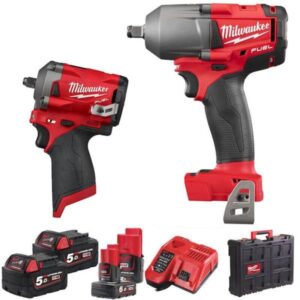 Milwaukee M18FPP2AE-564P Fuel Twin Kit 1/2" Wrench & 3/8" Stubby Wrench(2x5Ah 1x2Ah,1x6Ah)